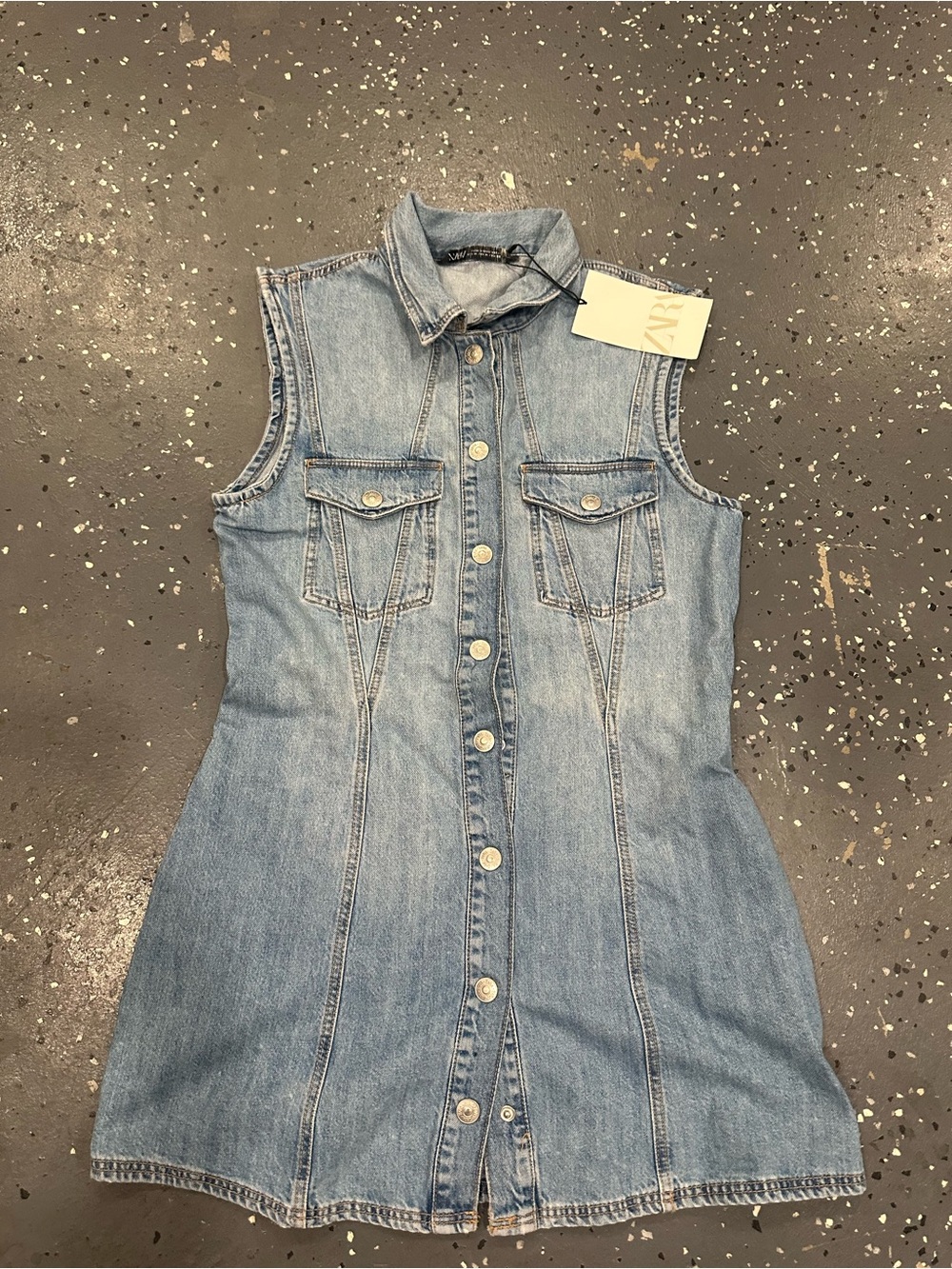 ZARA Light Blue Sleeveless Denim Button-Front Mini Dress